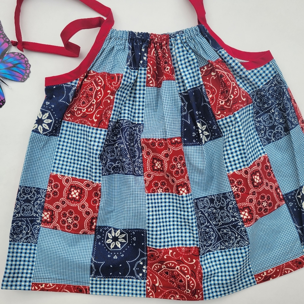 Michael Miller Bandana Patchwork Red/ Blue toddler Dress - Picture 6 of 6